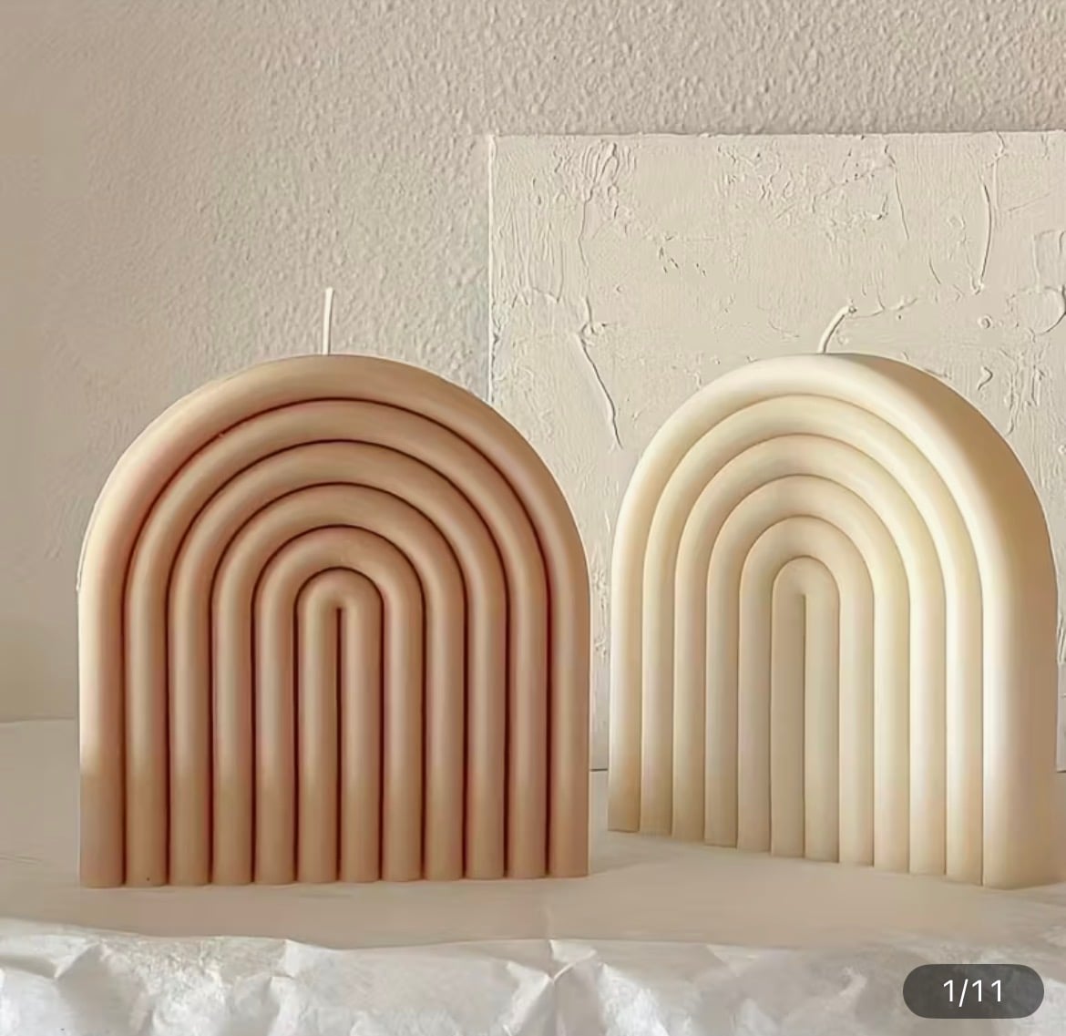 Ribbed pillar candles in sage and ivory