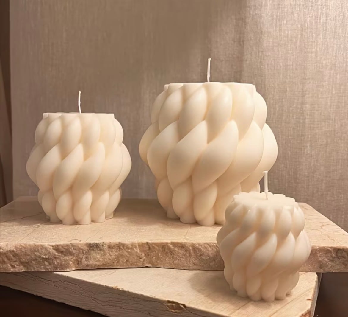 Atelier Trio - sculptural candles in cream, blush and terracotta tones